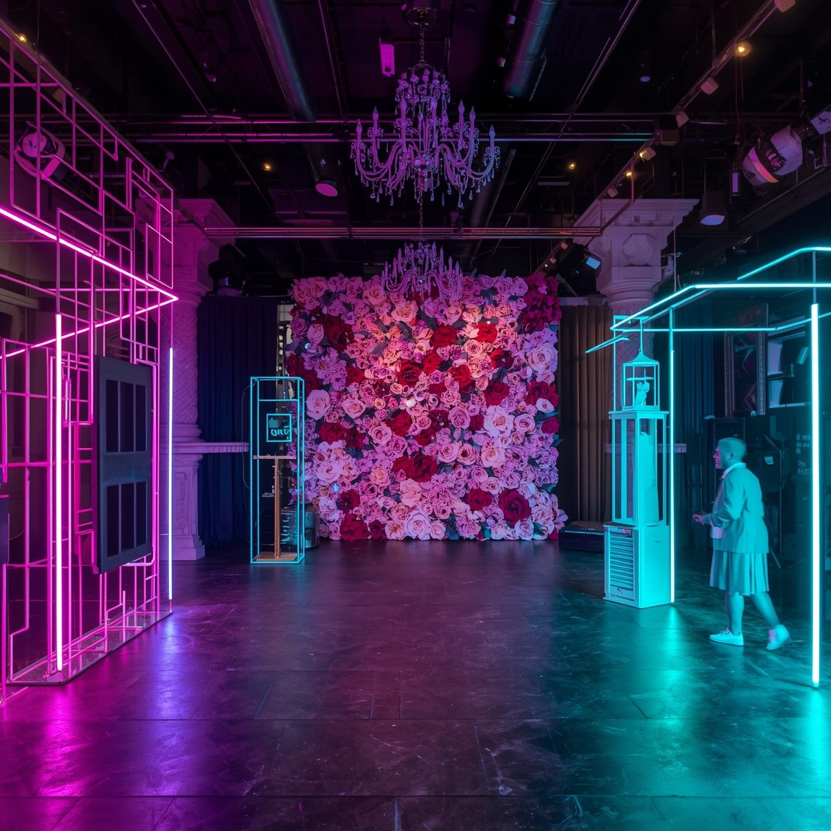 Elegant wedding photo zone with floral backdrop